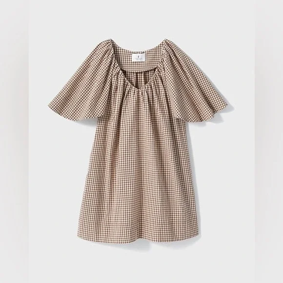 Tuckernuck X Studio McGee Mocha Cotton Finn Gingham Dress NWT size XS - Picture 3 of 6